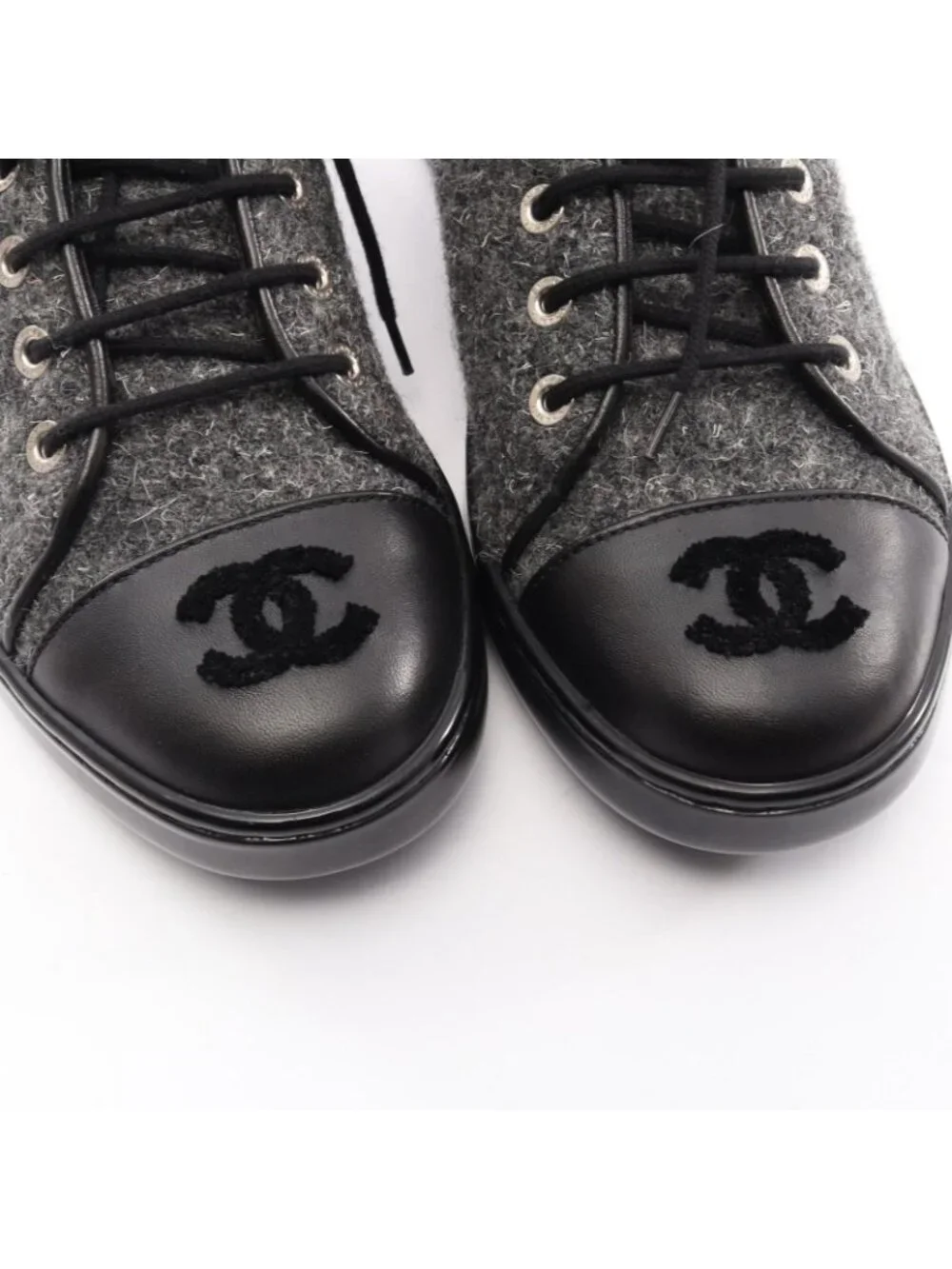 Chanel Sneakers CC Logo Fabric Leather CC Tweed High